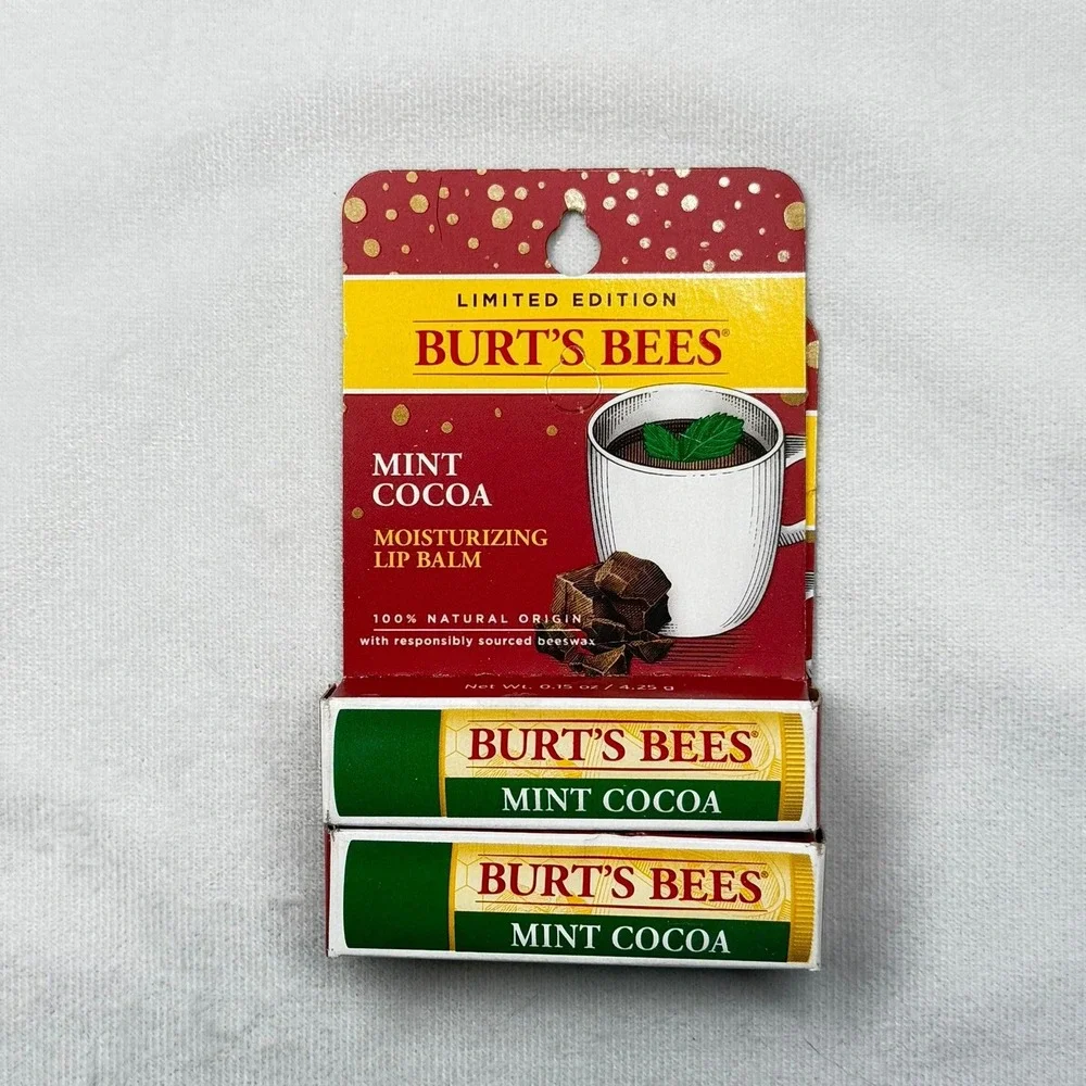 2X Burt's Bees Lip Balm Limited Edition Mint Cocoa Moisturizing 0.15oz New